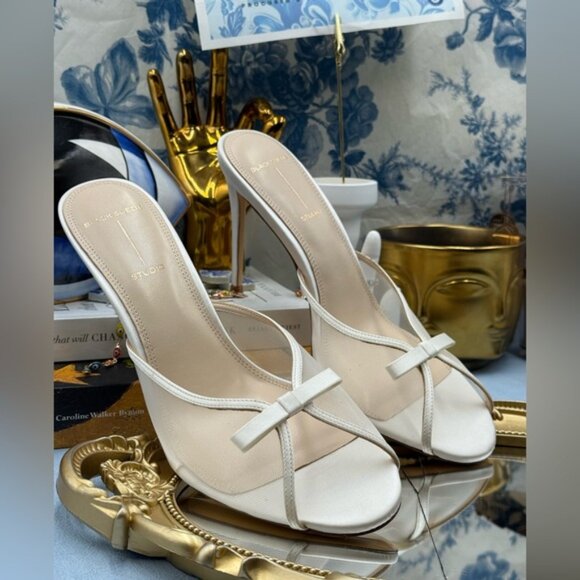 🆕 BLACK SUEDE STUDIO 🧿 NWOB Sammie 100 White Mesh Bow Mule Sandals, Sz 40 US9 - Picture 6 of 16